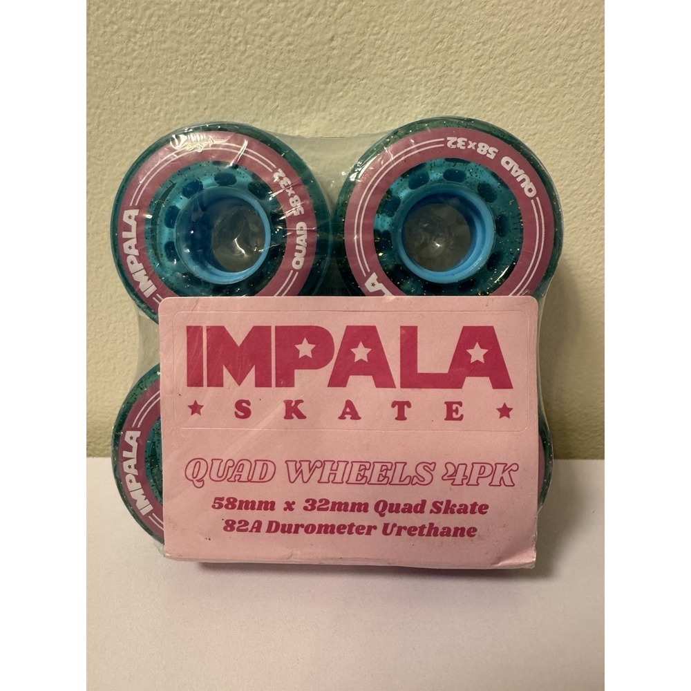 Set Of 4 Impala Roller Skate Wheels Set 58mm x 32mm 82A New Sealed‎ Blue Sparkle